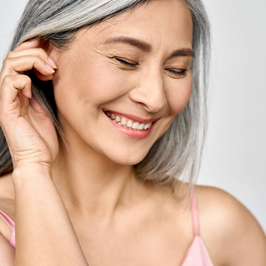 Mature woman with gray hair